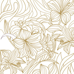 Vector illustration with flowers. Colouring page. Garden print. Monochrome line drawing. Flower, floral painting. Graphic line art 