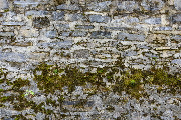Stone wall, partially covered with moss