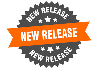 new release round isolated ribbon label. new release sign