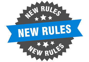 new rules round isolated ribbon label. new rules sign