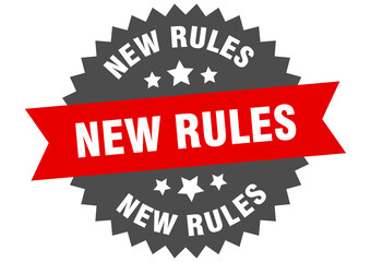 new rules round isolated ribbon label. new rules sign