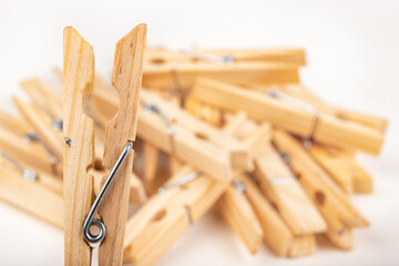 Wooden clothes pegs. Household accessories.