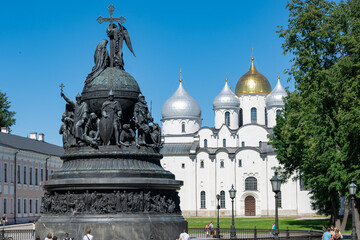 Sofia cathedral and monument of Russian's millenium inside the Kremlin in Velikiy Novgorod