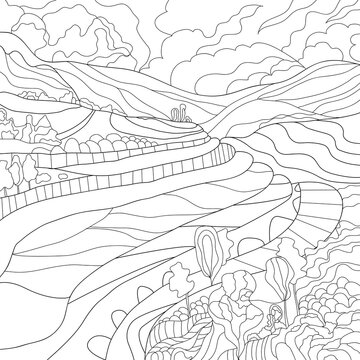 Vector landscape. Illustration. Pencil art.