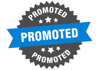 promoted round isolated ribbon label. promoted sign