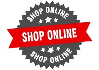 shop online round isolated ribbon label. shop online sign