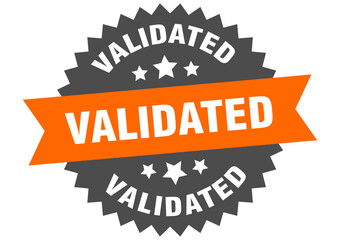validated round isolated ribbon label. validated sign