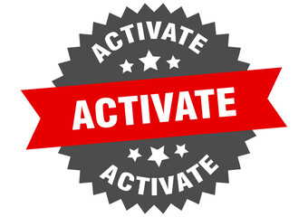 activate round isolated ribbon label. activate sign