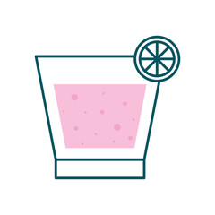 liquor cocktail glass cup with lemon line and fill style icon design, Alcohol drink bar and beverage theme Vector illustration