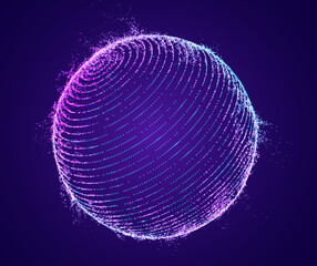 Technology particle sphere hologram vector. Data globe. Futuristic tech hud