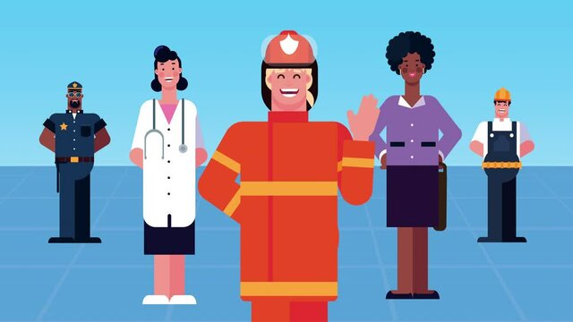 group of workers characters animation