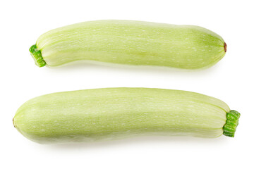 fresh green zucchini or marrow isolated on white background. Top view
