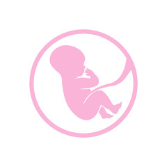 Fetus icon in a pink baby color. Embryol logo.