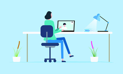 Computer working flat Free Vector, Working at home, coworking space, concept illustration., Vector illustration coronavirus self-isolation, Man working from home concept Free, 