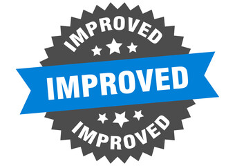 improved round isolated ribbon label. improved sign