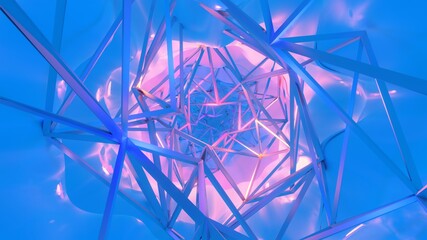 Background with neon futuristic polygon corridor, abstract backdrop