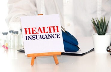 Health Insurance, medical concept. Physician shows information