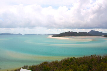 Aerial view of the Hill Inlet at Whitehaven Beach, with turquoise blue sea and the whitest sand of the world, on Whitesunday Island, Queensland, Australia