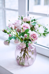 bouquet of pink roses in vase