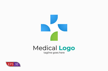 Healthcare Medical Logo, Cross sign and pinwheel combination, Flat Logo Design Template, vector illustration