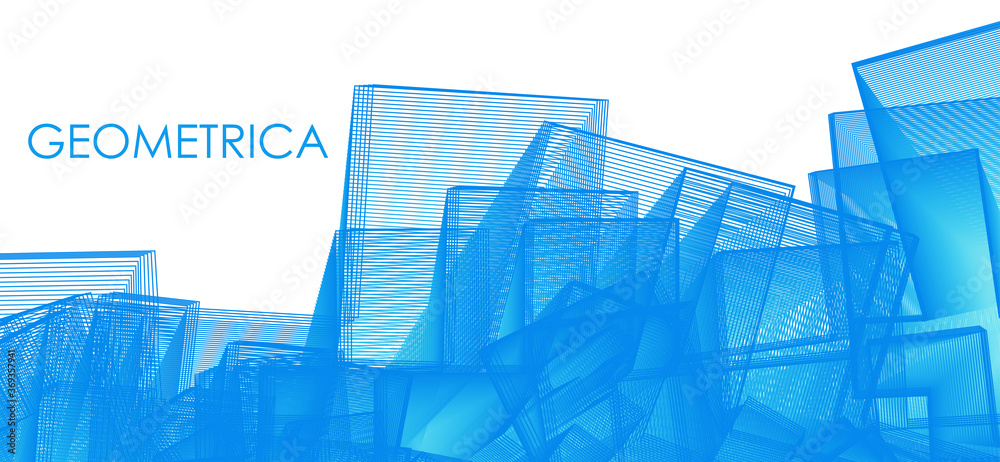 Poster Geometrica. Blue abstraction by rectangles. Vector graphics