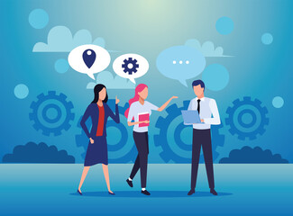 group of business people teamwork with gears characters