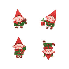 set of happy christmas dwarfs, elves or santa helpers