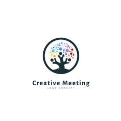 Creative Meeting Logo Design Symbol Template Flat Style Vector Illustration