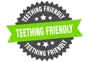 Obraz premium teething friendly round isolated ribbon label. teething friendly sign