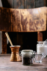 Fresh coffee beans in glass jar