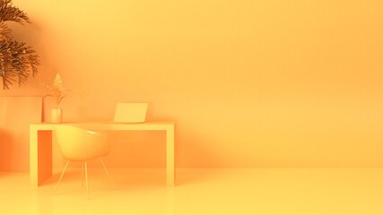 3d rendering of studio background with desk, chair and laptop
