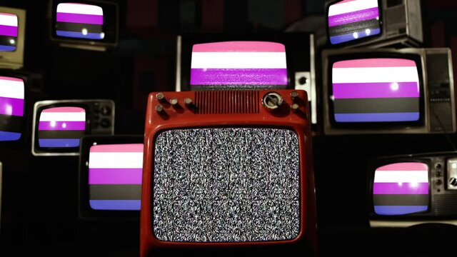 Genderfluid Pride flag and Vintage Televisions.