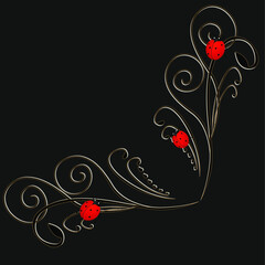 Corner with a red ladybugs on a black background. © zxczxc80