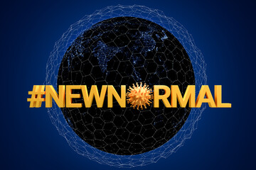 3D render: Concept for the #newnormal after the  Corona Virus in a connected world. Virus of the...
