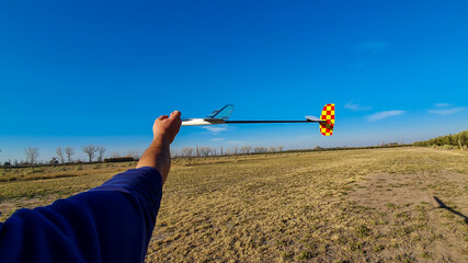 Fototapeta na wymiar launched from glider to radio control category F3k