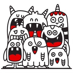 kawaii monster doodle design template