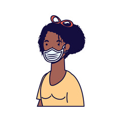 afro young woman wearing medical mask character