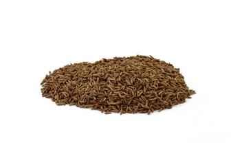 Cumin seeds or caraway isolated on white background