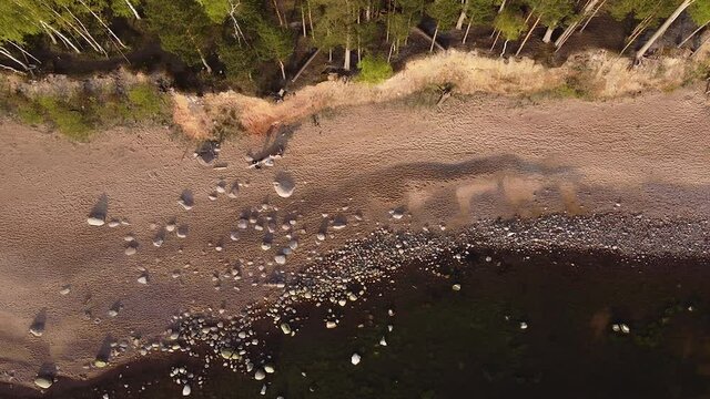 Red sandstone cliffs at Baltic sea coast Veczemju klintis aerial view