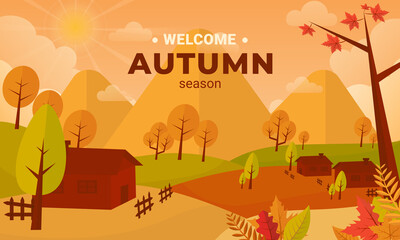 Hello autumn vector illustration with bright leaves. Autumn natural leaves Background. Design for greeting card, Sale or promotion poster, flyer, web banner.