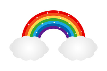 Beautiful rainbow icon with clouds. Vector colorful summer illustration.