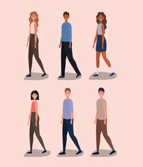 women and men cartoons walking design, Person people and human theme Vector illustration