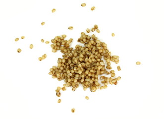 Cooked bulgur wheat isolated on white.