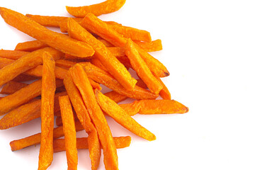 Pile of Sweet Potatoe Fries Isolated on a White Background