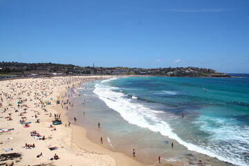 View of Bondi Beach in Sydney and Bondi Icebergs Pool, Australia.