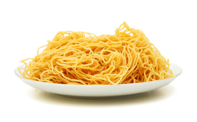 Italian spaghetti in plate isolated on white