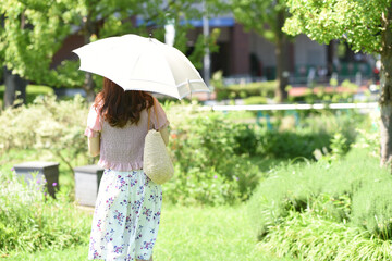 日傘をさす女性の後ろ姿