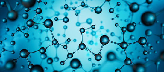 Blue molecule structure background. Cells and biological chain abstract concept 3D render 3D illustration
