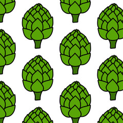 artichoke seamless doodle pattern, vector color illustration