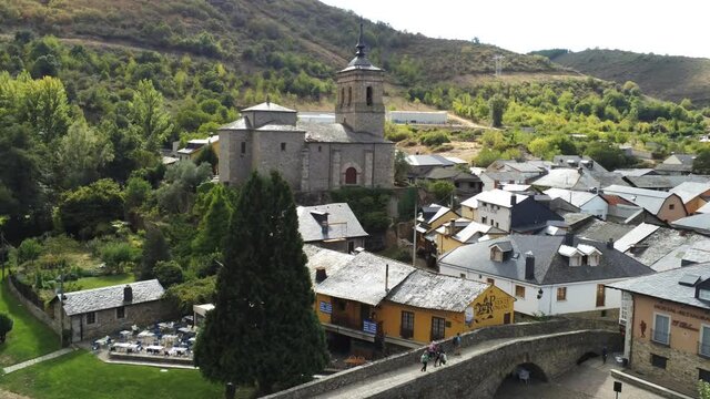 Molinaseca. Village in El Bierzo. Leon,Spain Aerial Drone Footage. Camino de Santiago